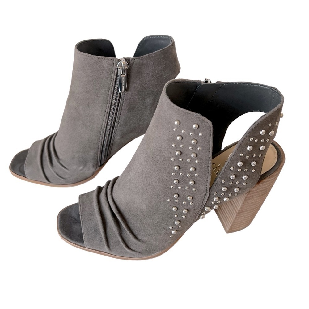 Vince Camuto Peep-Toe Heeled Suede Studded Sandals in Shady Grey Size 9 Medium